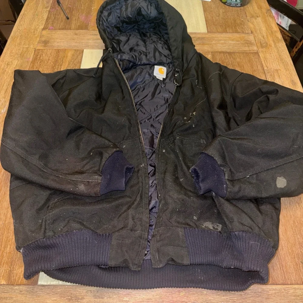 Carhartt Active Jacket Mens Large Black flaws Lined Hooded Nylon J162 BLK